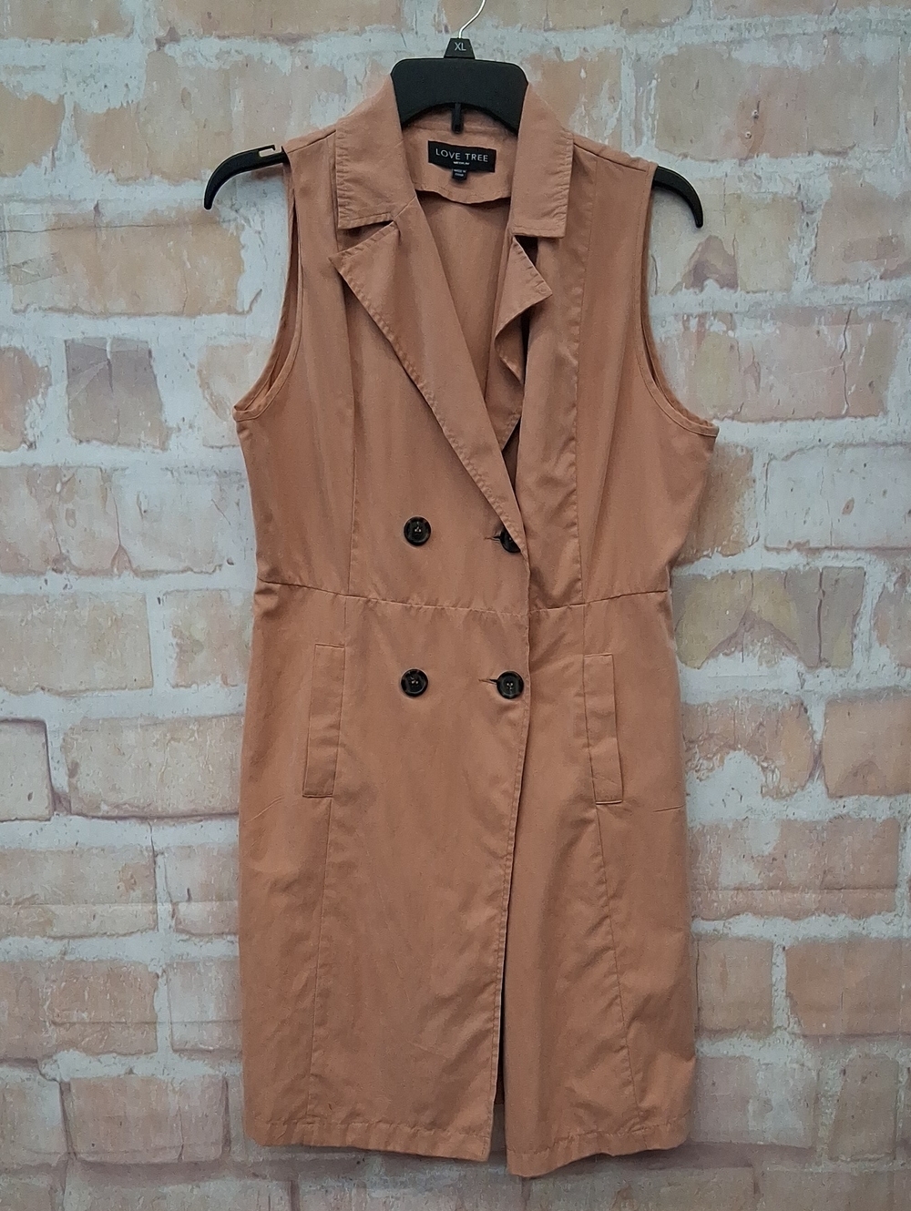 Love Tree Double-Breasted Sleeveless Trench Vest - Tan